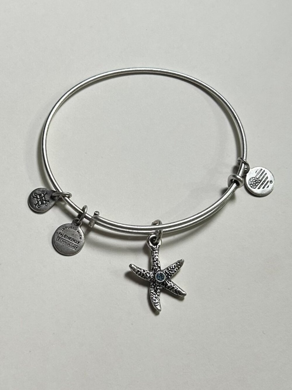 Alex and Ani Silver Tone Crystal Starfish Expandable Wire Bangle Bracelet